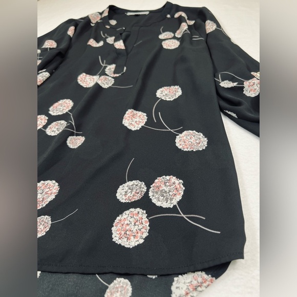 BLACK RAINN Black Floral V Neck‎ Blouse 3/4 Sleeves Semi Sheer Dark Feminine L - Picture 11 of 16
